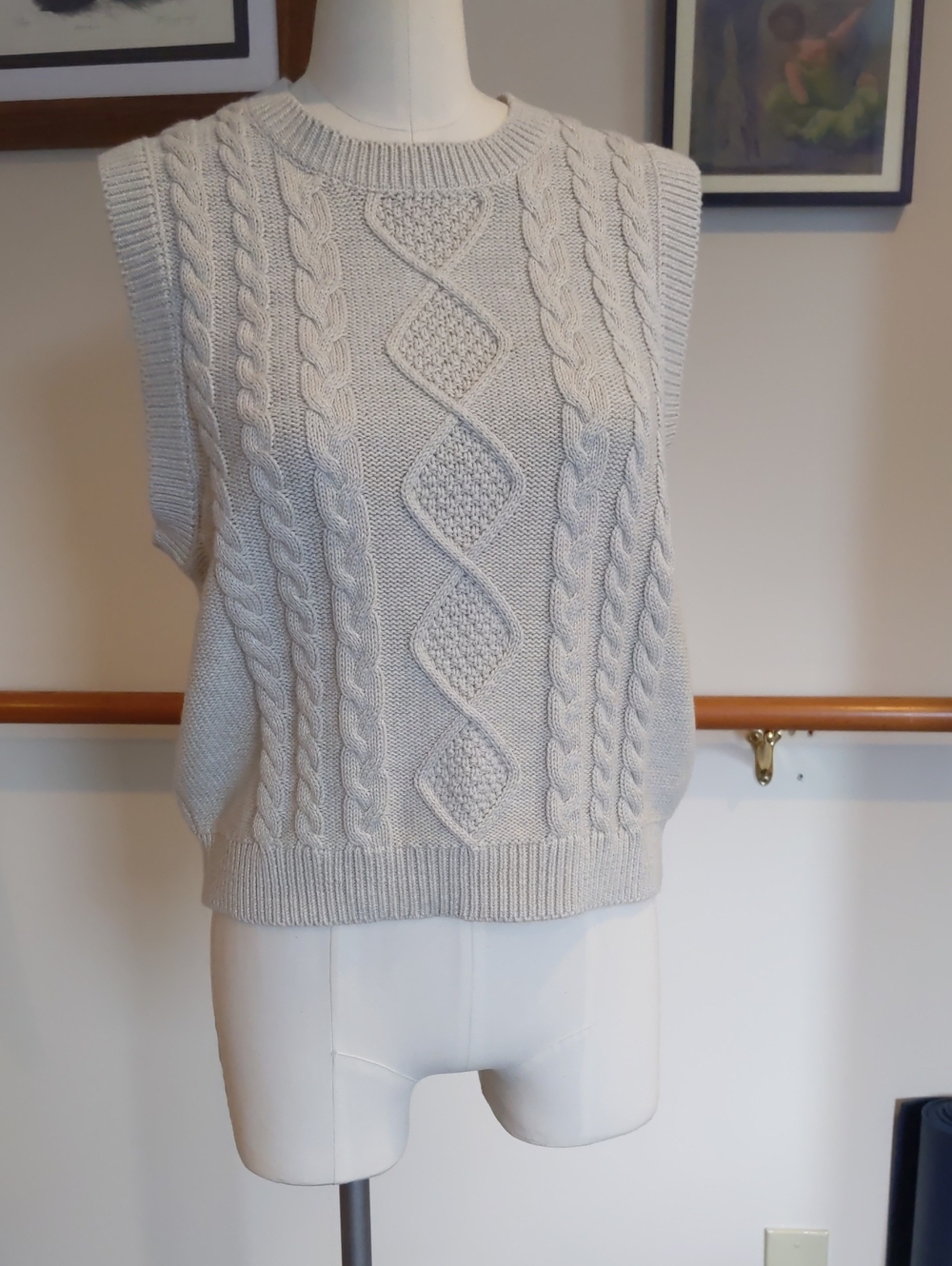 J. Crew Factory Cream Cable Knit Sleeveless Crew Sweater Vest